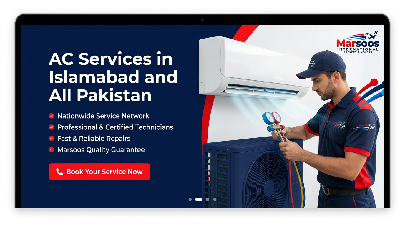 Marsoos certified technician servicing a split air conditioning unit in Islamabad