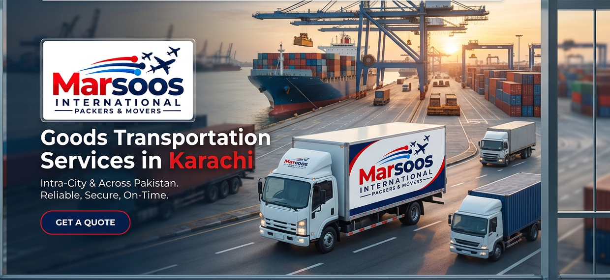 Marsoos logistics trucks providing goods transportation services on the road in Karachi