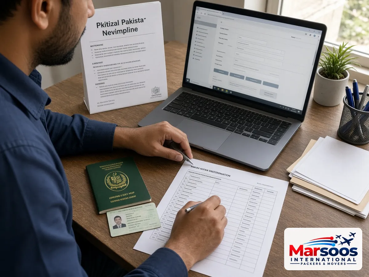 Passport, CNIC and packing list prepared for cargo from Pakistan to the UK