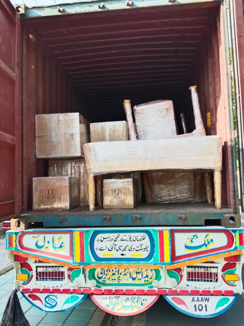 Household cargo loaded into a container by Marsoos for a Rawalpindi customer