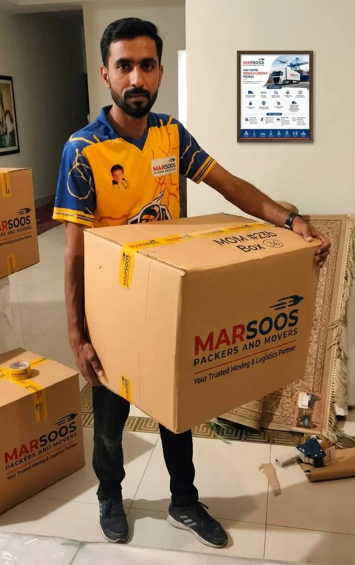 Marsoos packer in Multan with a numbered moving box
